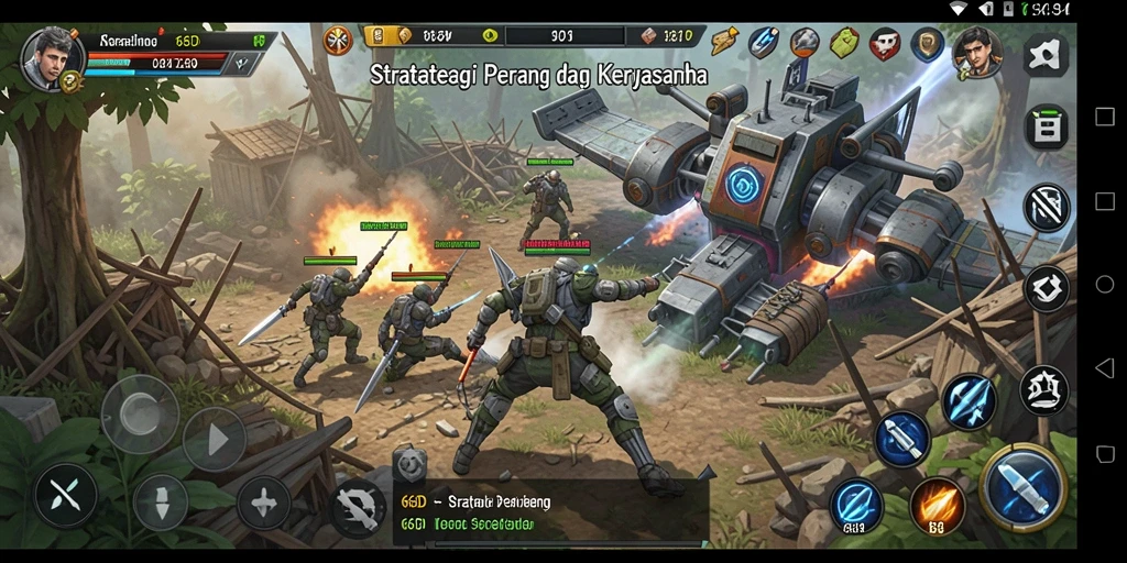 Screenshot gameplay 66D yang menggambarkan pertempuran strategi.