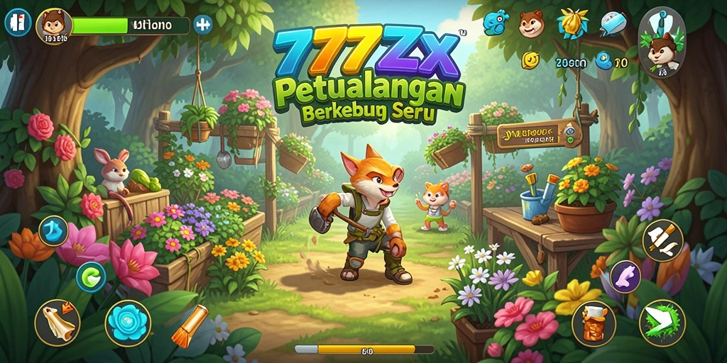 Screenshot gameplay 777ZX menampilkan ladang yang subur dan aktif.