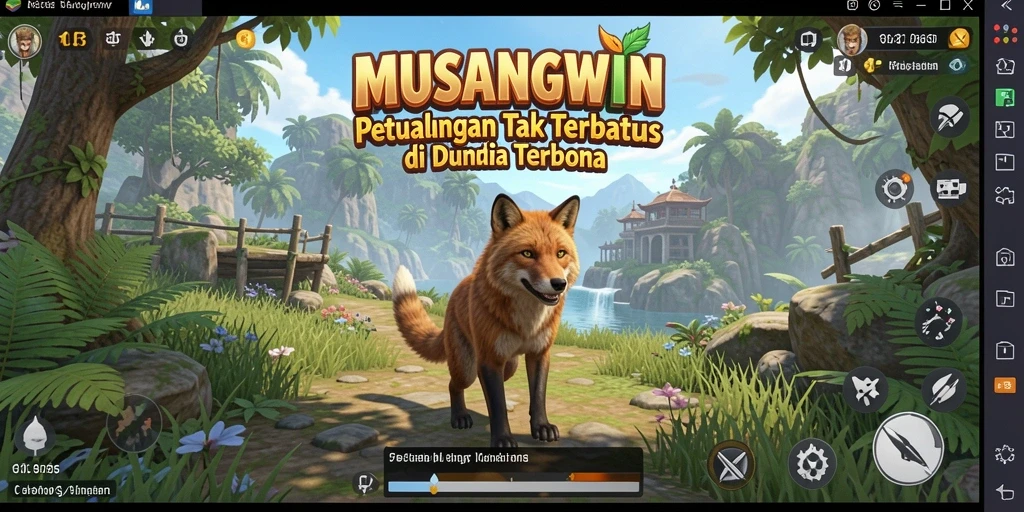 Screenshot utama MUSANGWIN menampilkan pemain menjelajahi dunia yang luas.
