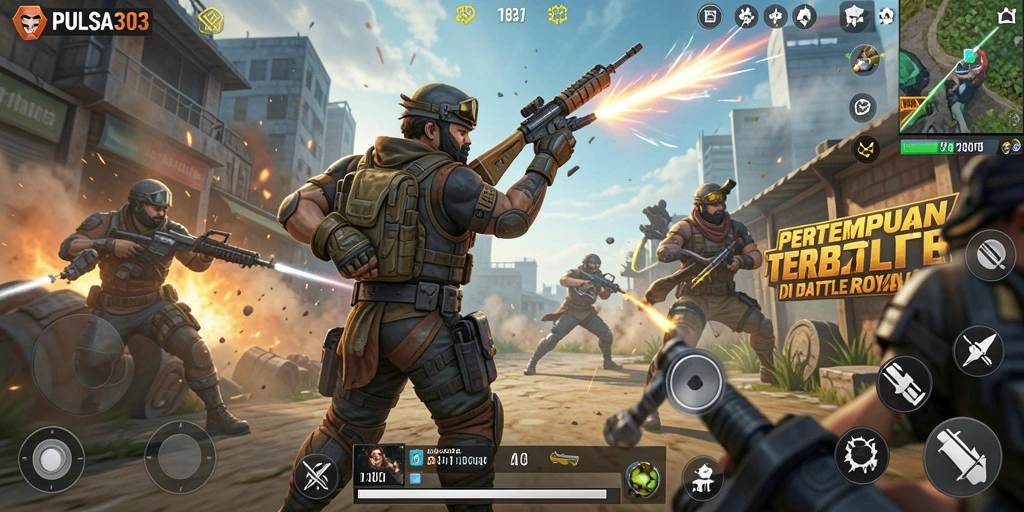 Tampilan aksi mendebarkan dalam game Battle Royale PULSA303.